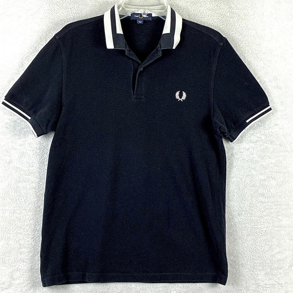 Fred Perry Pique Polo Golf Shirt Mens M Black White Twin Tipped Preppy Classic